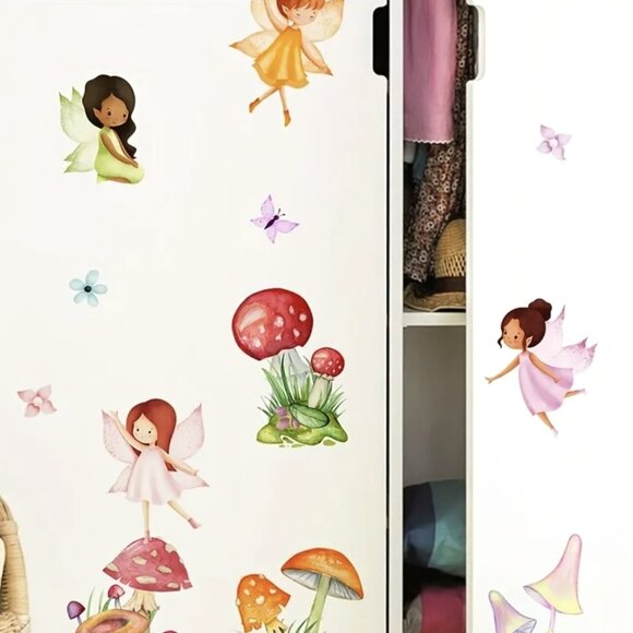 Children's Removable Wall Decals Woodland Fairies Toadstools Magical Colorful - Picture 4 of 4